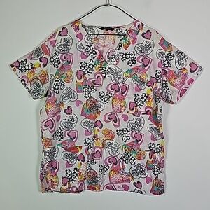 Just Love large white and pink scrub shirt